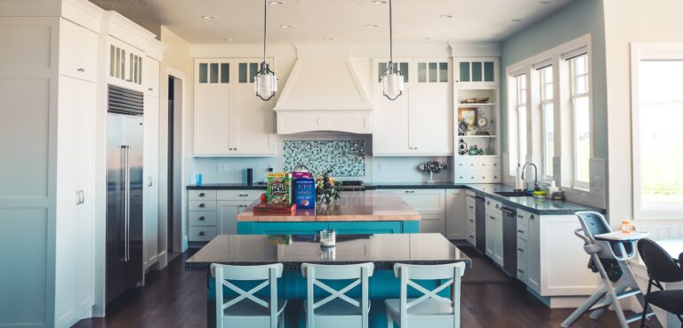 kitchen with island and table